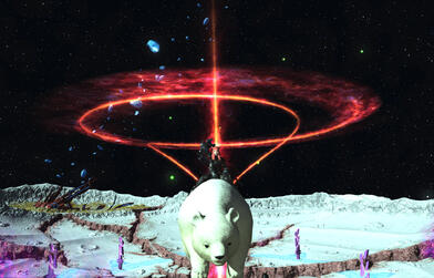 Just a girl and her flying bear on the moon...